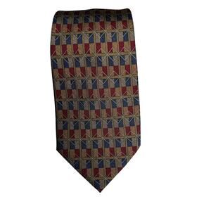 JZ Richards Tie Men Red Blue Gold Silk Geometric Handcrafted Classic Traditional